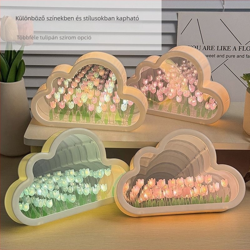 Kézzel készített tulipános éjjeli fény - asztali dekoráció, hangulatos világítás