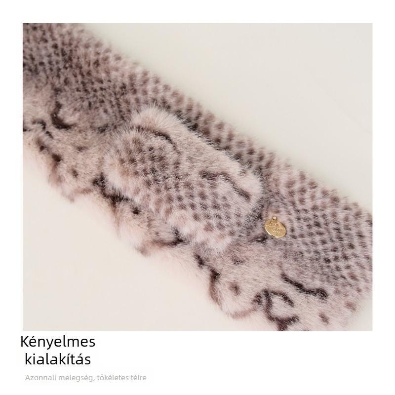 Leopárd mintás műnyúlszőr sál keresztben elrendezett szőrös gallérral, női téli kiegészítő koreai stílusban, finom luxus
