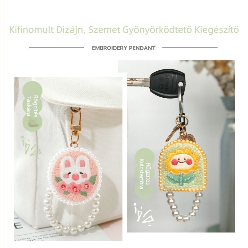 DIY gyöngyhímző készlet – 3D-s aranyos rajzfilm motívummal, kulcstartó, ajándék