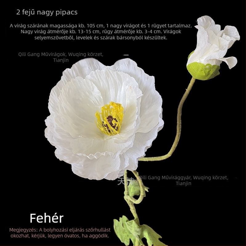 Kétfejű, óriás műpipacs esküvői dekorációhoz; álló virág, fotózás és otthoni díszítés