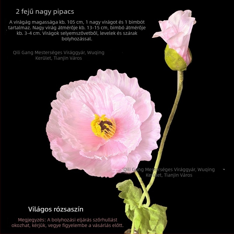 Kétfejű, óriás műpipacs esküvői dekorációhoz; álló virág, fotózás és otthoni díszítés