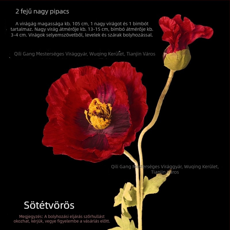 Kétfejű, óriás műpipacs esküvői dekorációhoz; álló virág, fotózás és otthoni díszítés