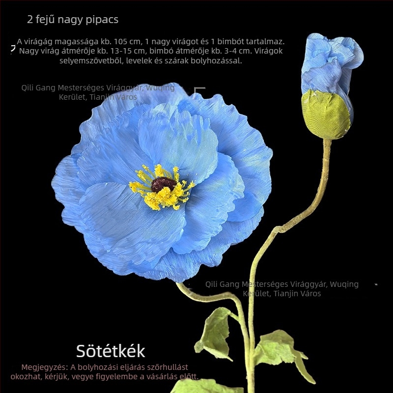 Kétfejű, óriás műpipacs esküvői dekorációhoz; álló virág, fotózás és otthoni díszítés