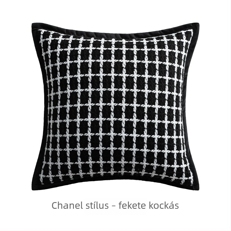 Francia krém stílusú párnahuzat kanapéra, fekete-fehér, modern lux, oversized hátpárnahuzat