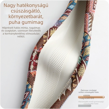 Pamut- és lenanyagú virágos etnikus stílusú kormánykerék huzat minden évszakra, univerzális illeszkedés, kézzel varrt, 38 cm átmérő.