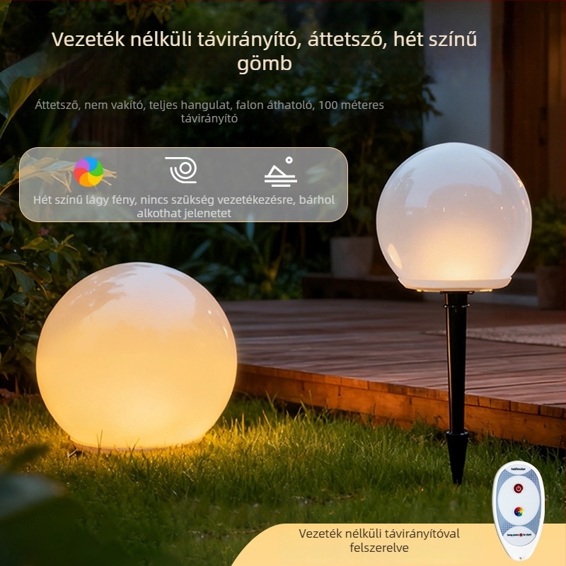 Kültéri napelemes gömblámpa, talpas lábbal – gyephez, kerthez, kerítésoszlopokhoz és az udvarhoz