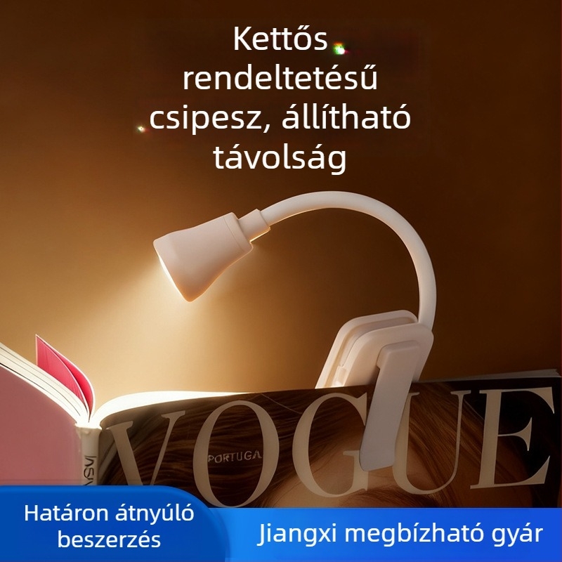 Mini LED-klip lámpa USB-tápellátással, kollégiumi éjjeli asztali lámpa, olvasólámpa könyvklipszel, szemkímélő, hordozható tanulmánylámpa