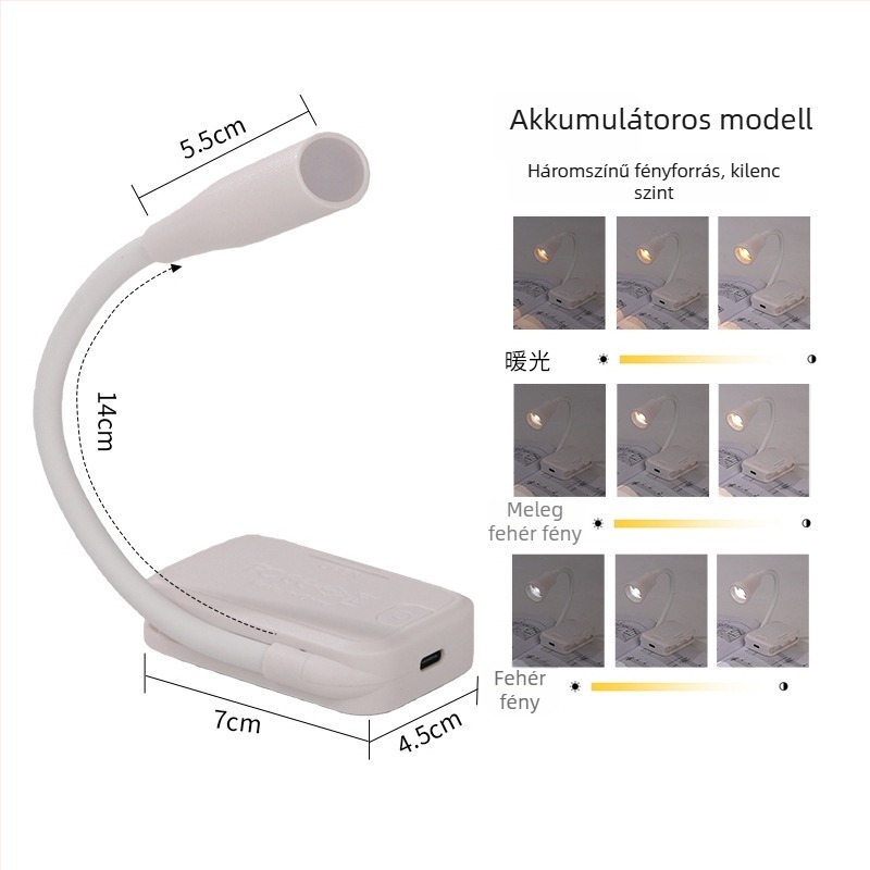 Mini LED-klip lámpa USB-tápellátással, kollégiumi éjjeli asztali lámpa, olvasólámpa könyvklipszel, szemkímélő, hordozható tanulmánylámpa