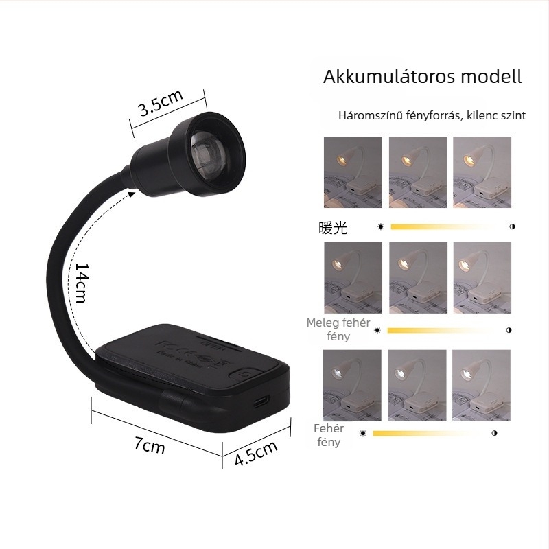 Mini LED-klip lámpa USB-tápellátással, kollégiumi éjjeli asztali lámpa, olvasólámpa könyvklipszel, szemkímélő, hordozható tanulmánylámpa