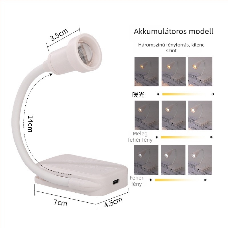 Mini LED-klip lámpa USB-tápellátással, kollégiumi éjjeli asztali lámpa, olvasólámpa könyvklipszel, szemkímélő, hordozható tanulmánylámpa