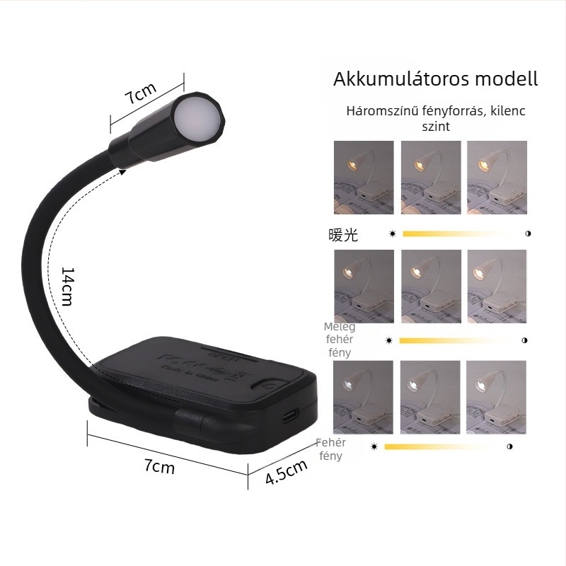 Mini LED-klip lámpa USB-tápellátással, kollégiumi éjjeli asztali lámpa, olvasólámpa könyvklipszel, szemkímélő, hordozható tanulmánylámpa