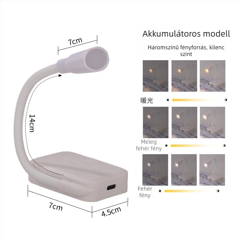 Mini LED-klip lámpa USB-tápellátással, kollégiumi éjjeli asztali lámpa, olvasólámpa könyvklipszel, szemkímélő, hordozható tanulmánylámpa