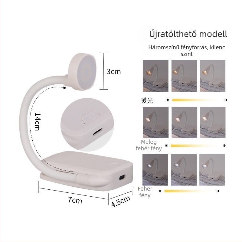 Mini LED-klip lámpa USB-tápellátással, kollégiumi éjjeli asztali lámpa, olvasólámpa könyvklipszel, szemkímélő, hordozható tanulmánylámpa