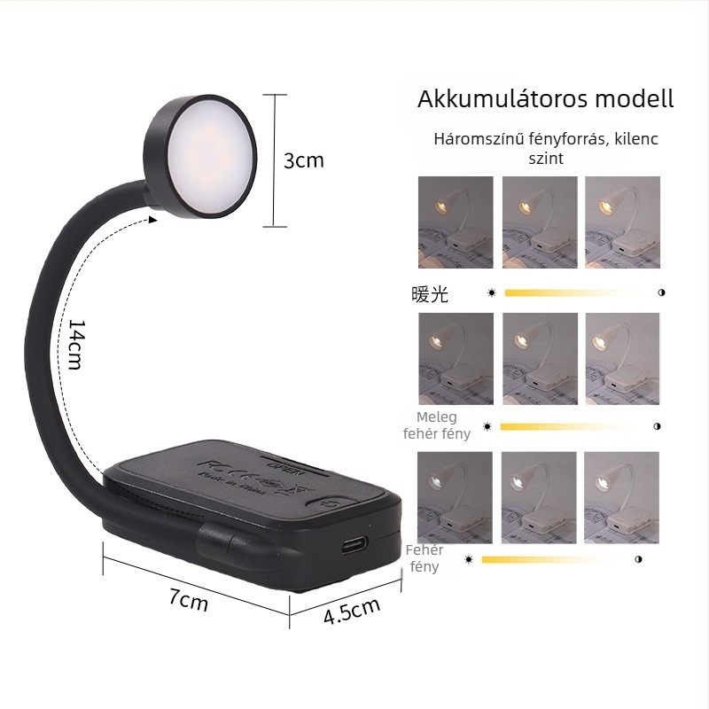 Mini LED-klip lámpa USB-tápellátással, kollégiumi éjjeli asztali lámpa, olvasólámpa könyvklipszel, szemkímélő, hordozható tanulmánylámpa