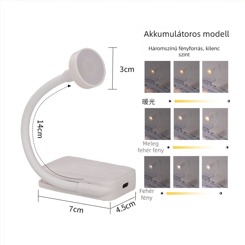 Mini LED-klip lámpa USB-tápellátással, kollégiumi éjjeli asztali lámpa, olvasólámpa könyvklipszel, szemkímélő, hordozható tanulmánylámpa