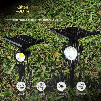 Kültéri napelemes kerti lámpa LED fókuszvilágítással, ideális fűre, virágokra, falakra, talajra és fára, udvar dekoráció