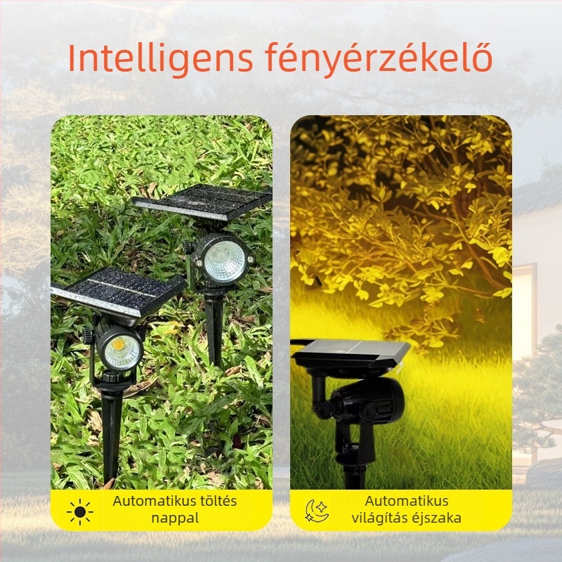 Kültéri napelemes kerti lámpa LED fókuszvilágítással, ideális fűre, virágokra, falakra, talajra és fára, udvar dekoráció