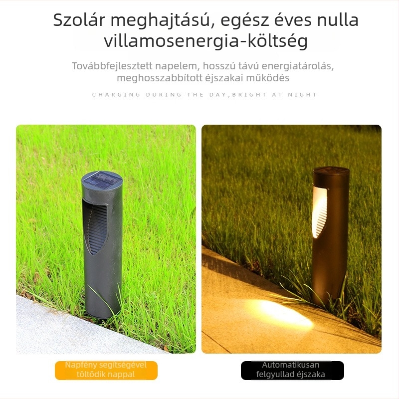 Napelemes cilindrikus kerti LED lámpa, kültéri világítás a gyepre és a járdára, vízálló