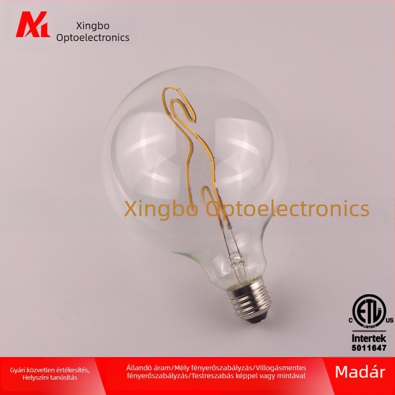 G125 gömblámpa, flamingó alakú lámpa puha filamenttel, 3W retro E27 foglalat, Edison által tanúsított