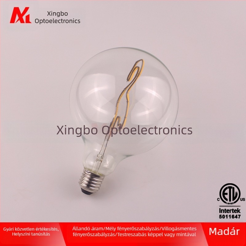 G125 gömblámpa, flamingó alakú lámpa puha filamenttel, 3W retro E27 foglalat, Edison által tanúsított