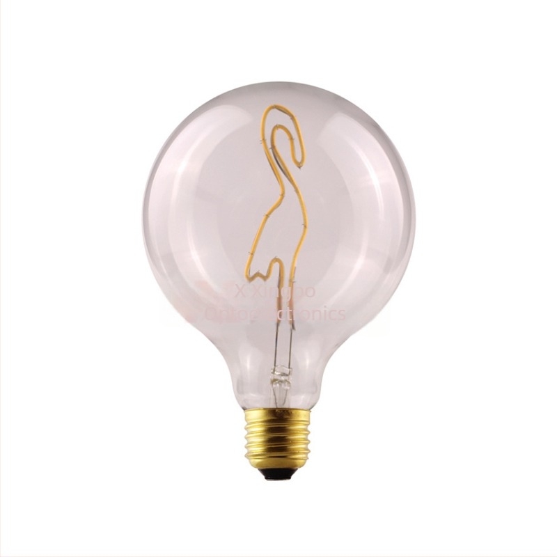 G125 gömblámpa, flamingó alakú lámpa puha filamenttel, 3W retro E27 foglalat, Edison által tanúsított