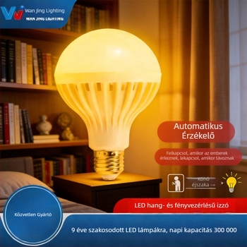 Energiatakarékos LED éjjeli lámpa hangvezérléssel és fényérzékelő szenzorral, gömb alakú otthoni világítási izzó