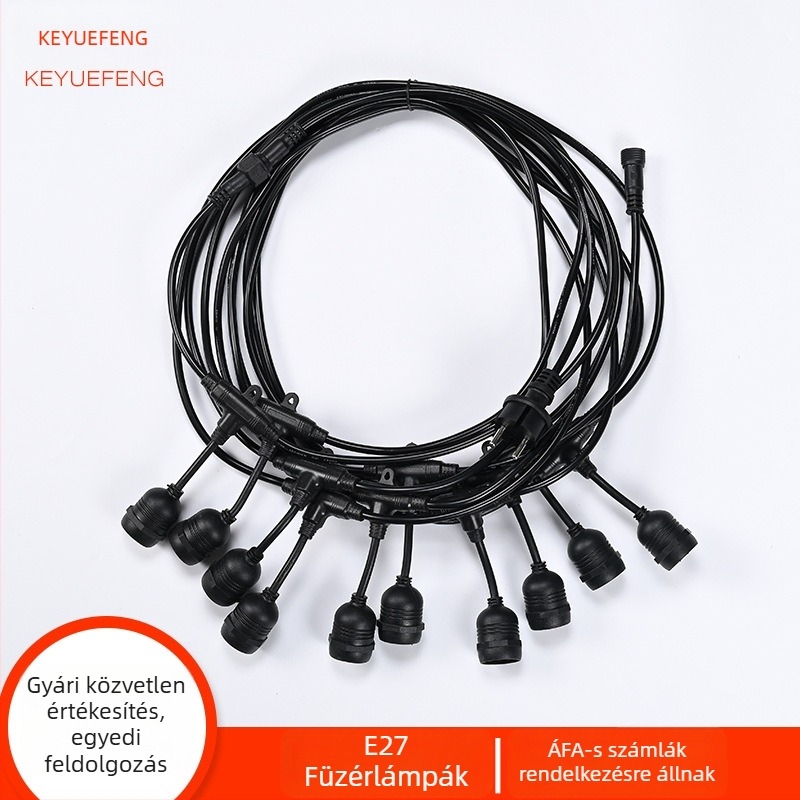 Napelemes E27 LED girlandlámpa kültérre, IP65 vízálló, kemping dekoráció, hangulatvilágítás, marquee fény