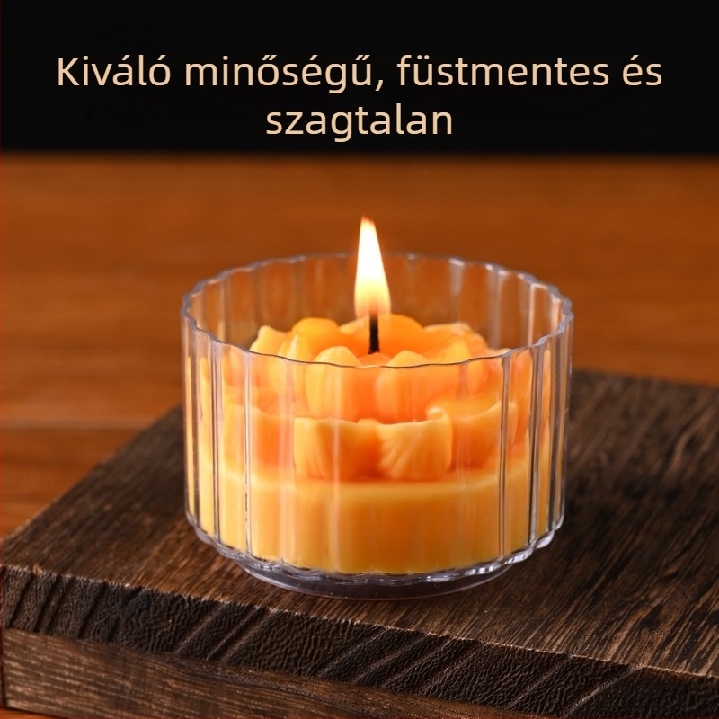 Lótusz formájú gyertya pohárban, növényi ghee-ből készítve, buddhista felajánláshoz, hosszú égésű