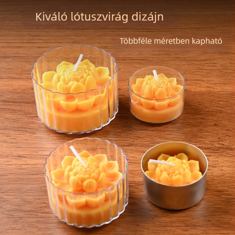 Lótusz formájú gyertya pohárban, növényi ghee-ből készítve, buddhista felajánláshoz, hosszú égésű