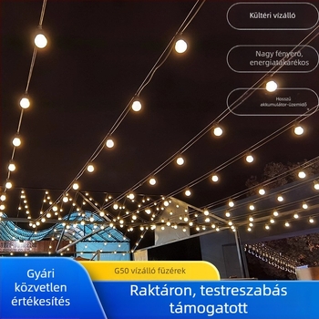 Vízálló G50 gömb alakú LED napelemes fénylánc kültéri dekorációhoz – udvar, utca, kemping