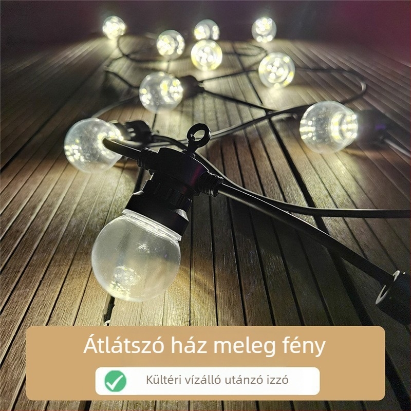 Vízálló G50 gömb alakú LED napelemes fénylánc kültéri dekorációhoz – udvar, utca, kemping