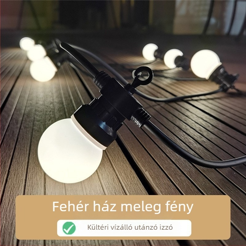 Vízálló G50 gömb alakú LED napelemes fénylánc kültéri dekorációhoz – udvar, utca, kemping
