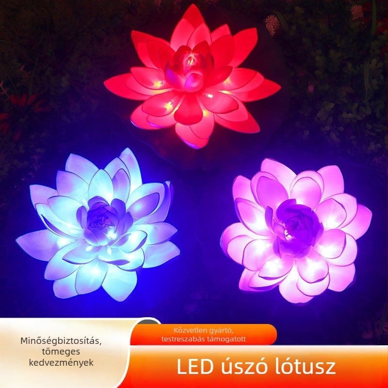 LED lebegő lótusz lámpa EVA levelekkel, kültéri tóhoz dekoratív világítás