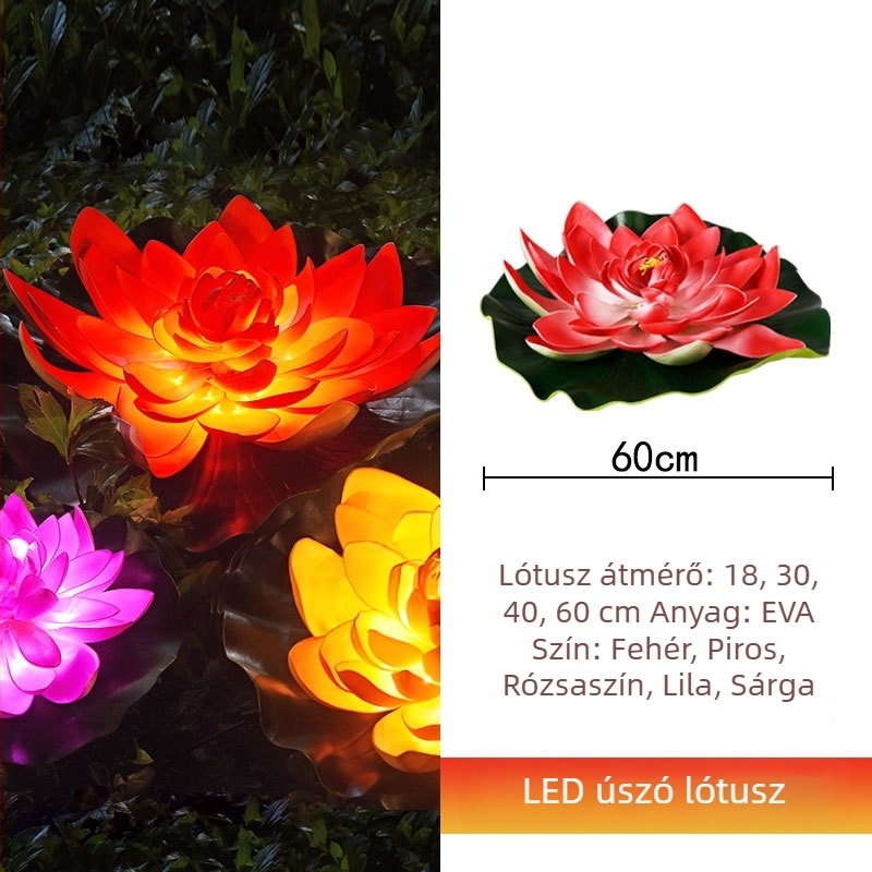 LED lebegő lótusz lámpa EVA levelekkel, kültéri tóhoz dekoratív világítás