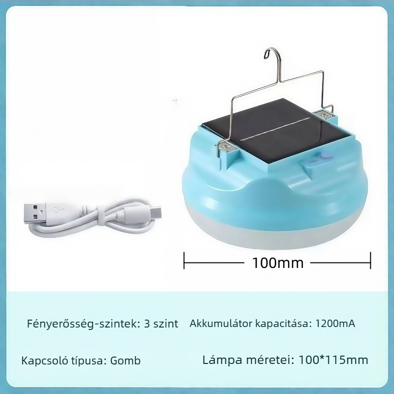 Napelemes, hordozható kemping lámpa – ultrafényes, újratölthető
