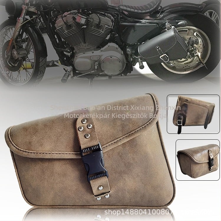 PU bőr motor oldaltáska Harley 883/1200-hoz — háromszög alakú felakasztható táska, univerzális illeszkedés