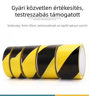 PVC fekete-sárga figyelmeztető szalag műhely padlójelölésekhez, csúszásmentes és kopásálló