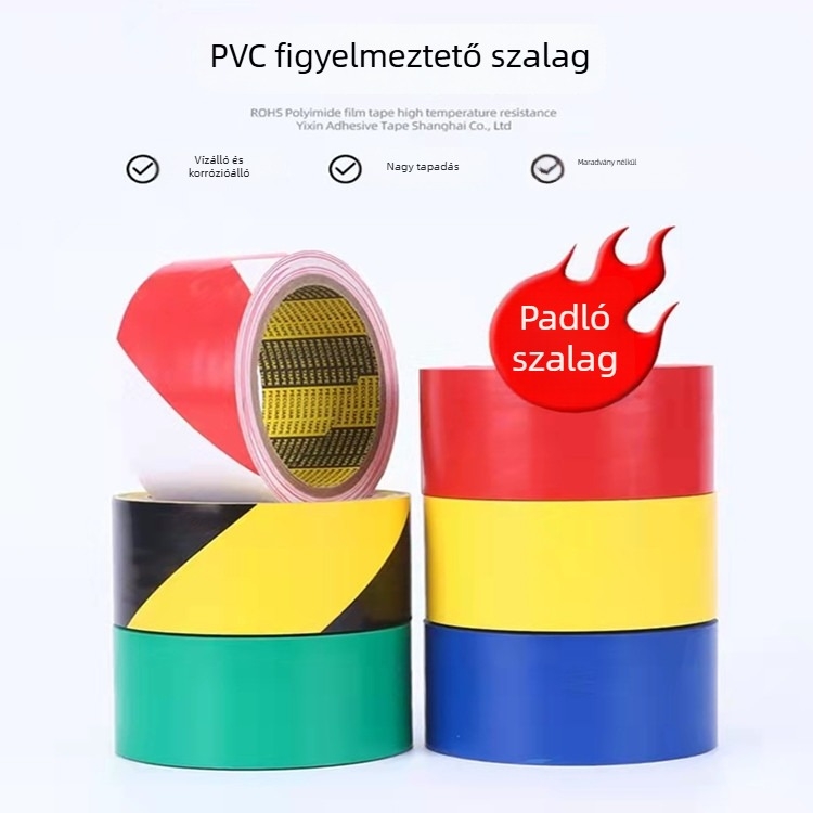PVC fekete-sárga figyelmeztető szalag műhely padlójelölésekhez, csúszásmentes és kopásálló