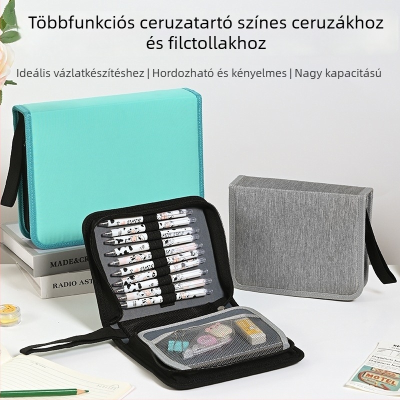 Nylon tolltartó nagy kapacitással színes ceruzákhoz, filctollakhoz és tollakhoz – rajzhoz és skicceléshez