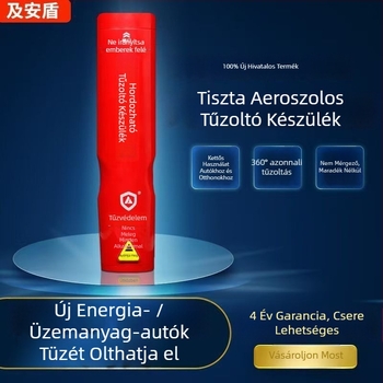 Járműre szerelt vészhelyzeti tűzoltó készülék ablaktörő kalapáccsal és mentőkalapáccsal (aeroszolos tűzoltó)