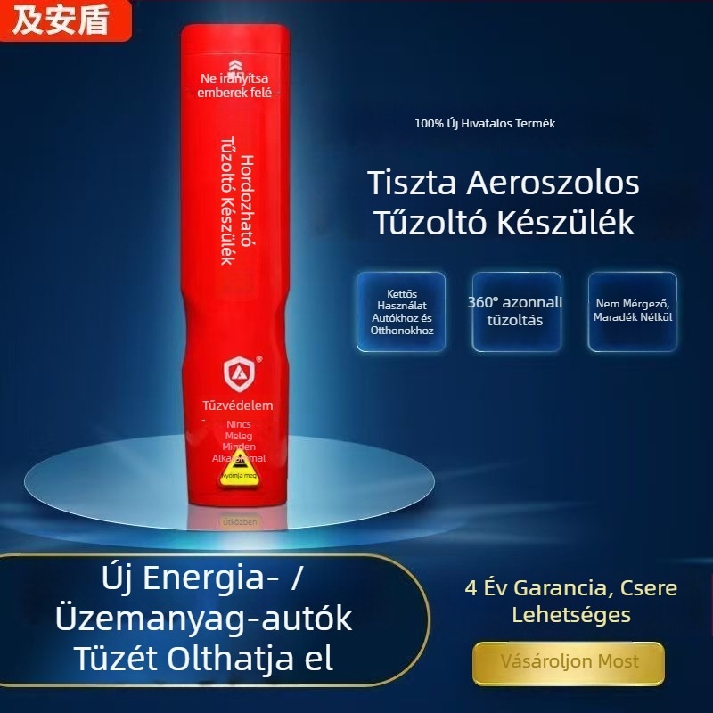 Járműre szerelt vészhelyzeti tűzoltó készülék ablaktörő kalapáccsal és mentőkalapáccsal (aeroszolos tűzoltó)