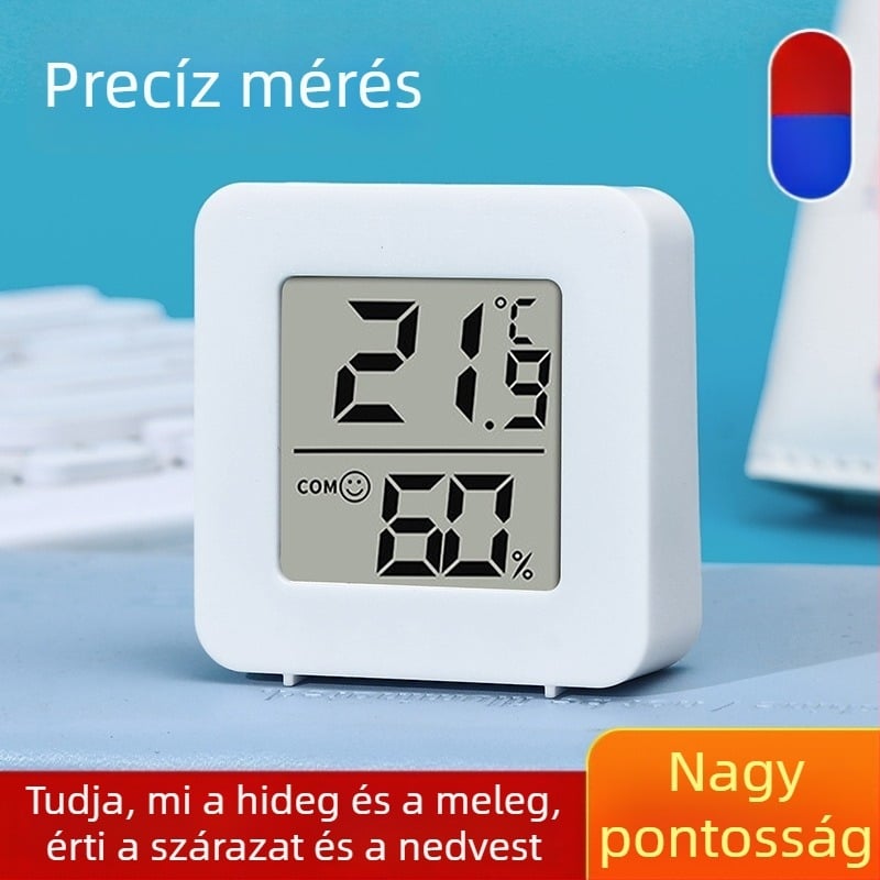 Családi négyszögletes, mosolygós arckifejezésű digitális hőmérő és higrométer, beltéri használatra, mini hordozható – hálószoba