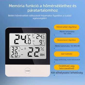 Ipari hőmérséklet- és nedvességmérő, elektronikus, nagy pontosságú, memória a magas/alacsony rekordokra, üvegházakhoz, tenyésztéshez és gyógyszertárakhoz