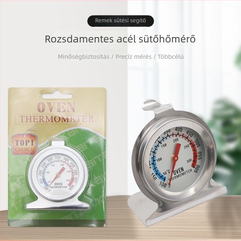 Sütőhőmérő mutatós, bimetál, rozsdamentes acél, magas hőállóságú, Celsius, sütéshez