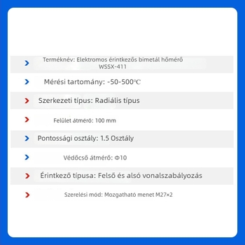 WSSX-411 elektromos érintkezéses bimetall hőmérő ipari berendezésekhez, hőmérséklet-szabályozás