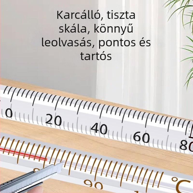 Vörös folyadékú higanyos hőmérő, belső használatra; háztartási és ipari felhasználás, laboratóriumi és akváriumi.
