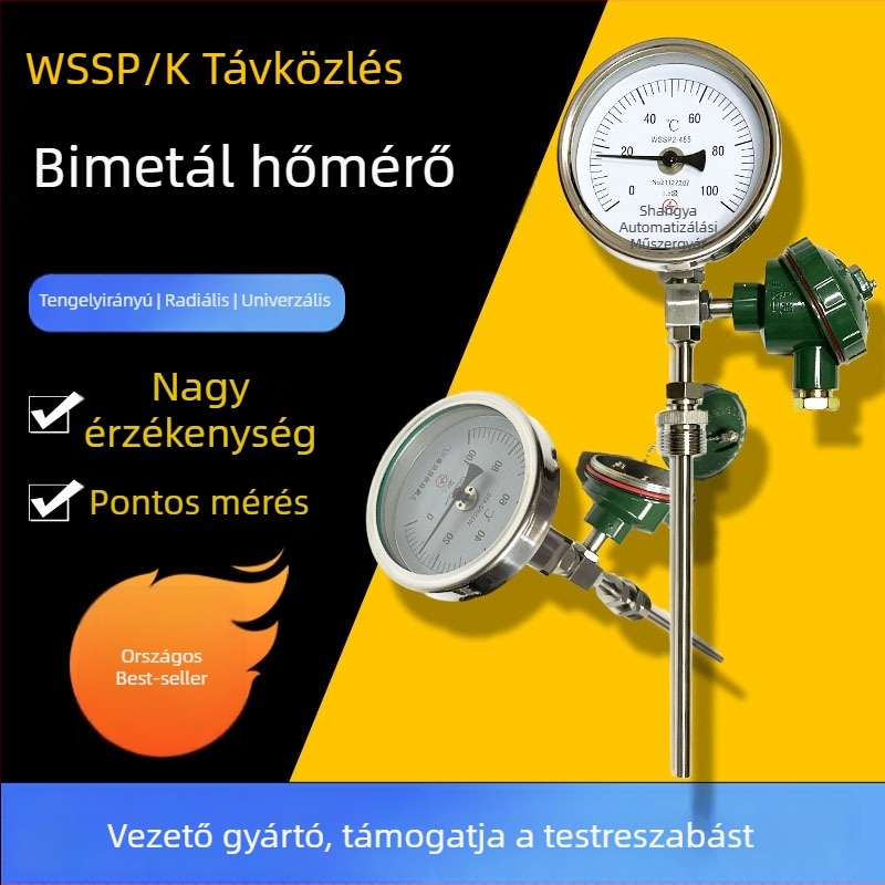 Távoli bimetál hőmérő WSSP/K-481 rozsdamentes acél ipari csövekhez — hőmérséklet és páratartalom mérő