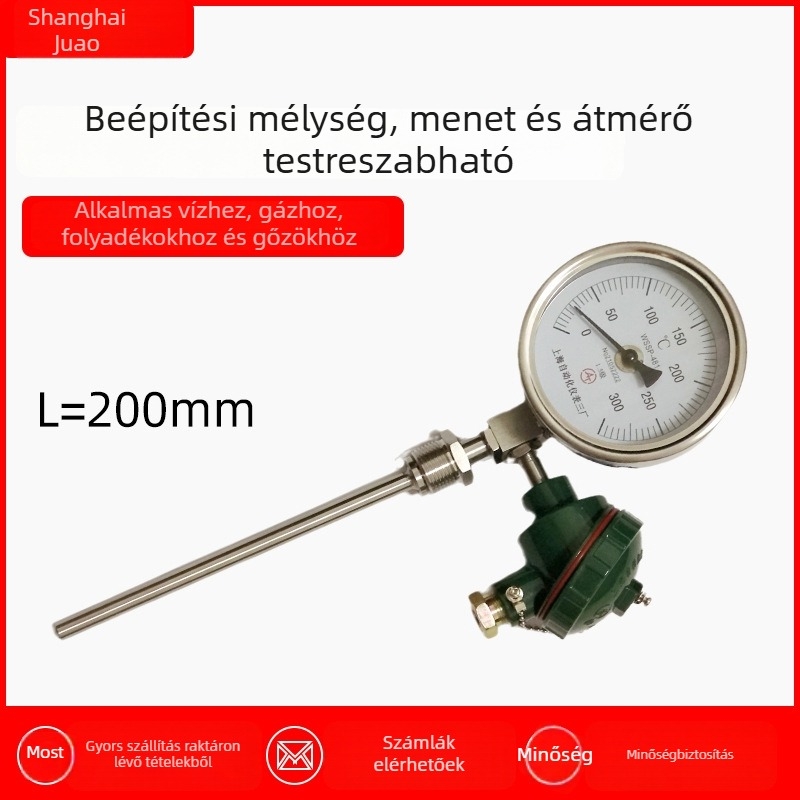 Távoli bimetál hőmérő WSSP/K-481 rozsdamentes acél ipari csövekhez — hőmérséklet és páratartalom mérő