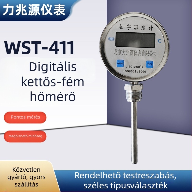 WST-411 Digitális kijelzős bimetálos hőmérő, ipari, magas precizitású helyi olvasat