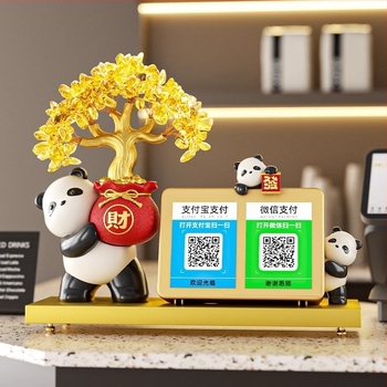 Panda szerencsefa – asztali dekoráció üzletnyitáshoz QR-kódos fizetéssel